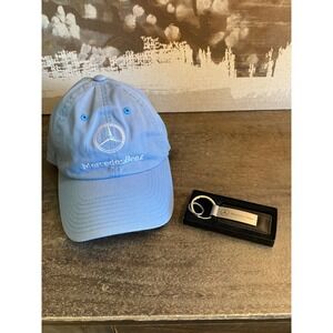 Mercedes Benz American Needle Blue Baseball Cap Hat and Leather Keychain Set